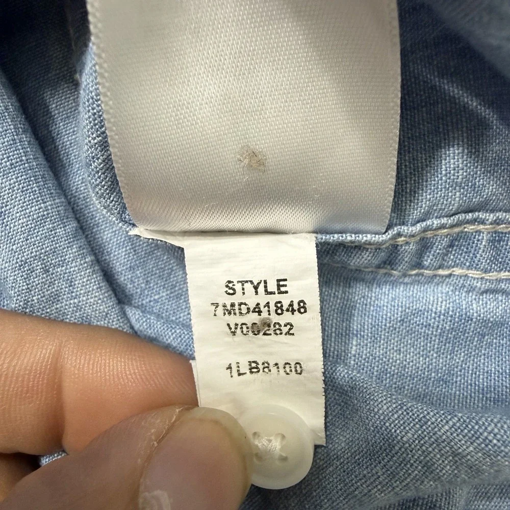 Lucky Brand Western Snap Shirt Mens Medium Blue Chambray Linen Blend M - Picture 5 of 13